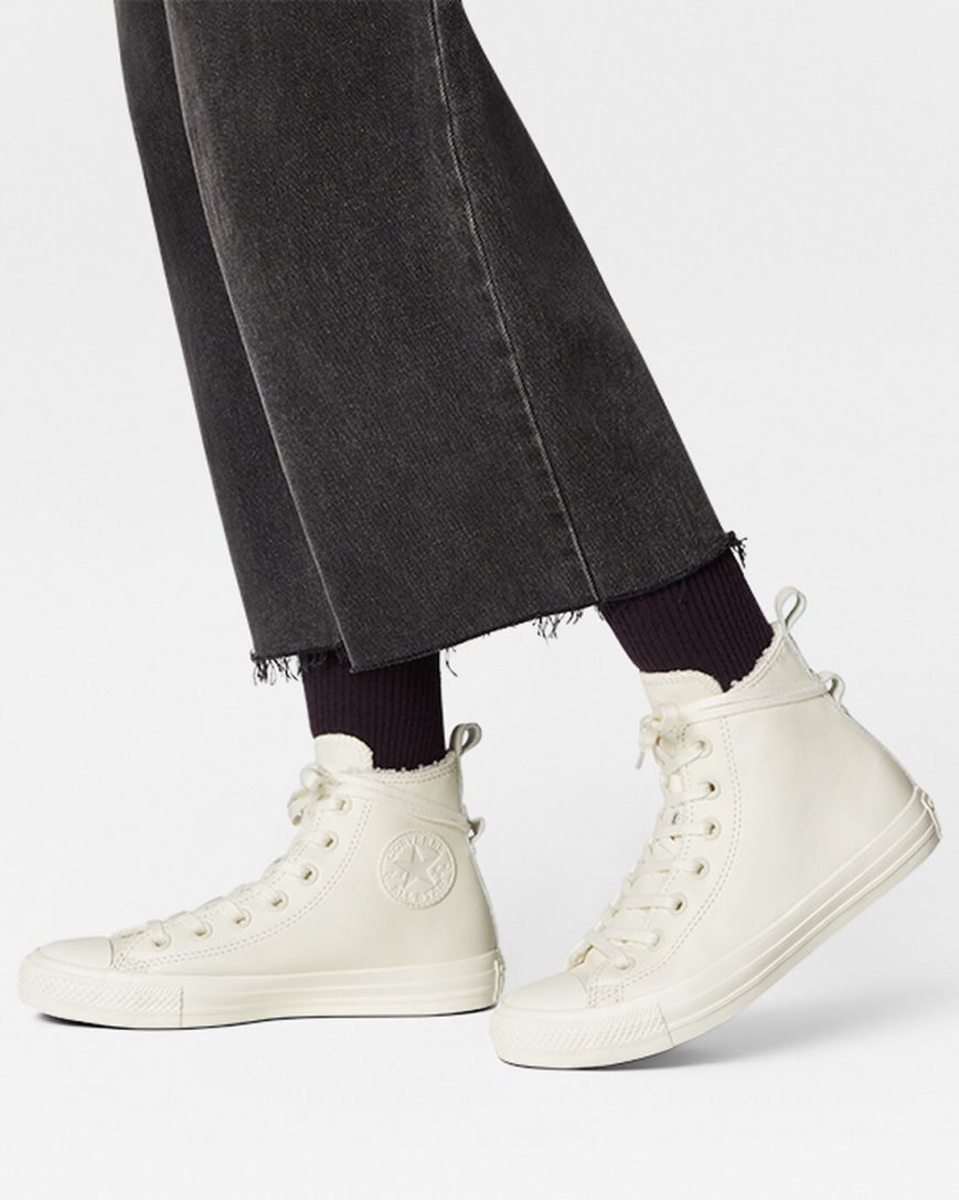 Women's Converse Chuck Taylor All Star Lined Leather High Top Shoes Beige | AU 189E5I